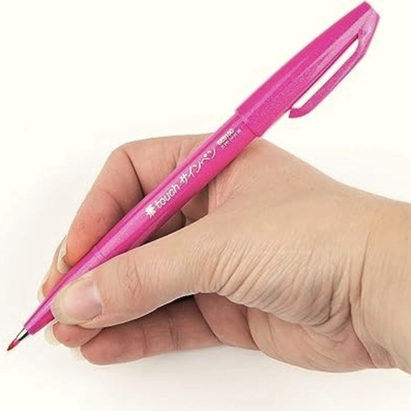 Pentel Fude Touch Art Sign Pen, Flexible Brush Tip Marker, PINK - Set of 3 Pens - Picture 3 of 7
